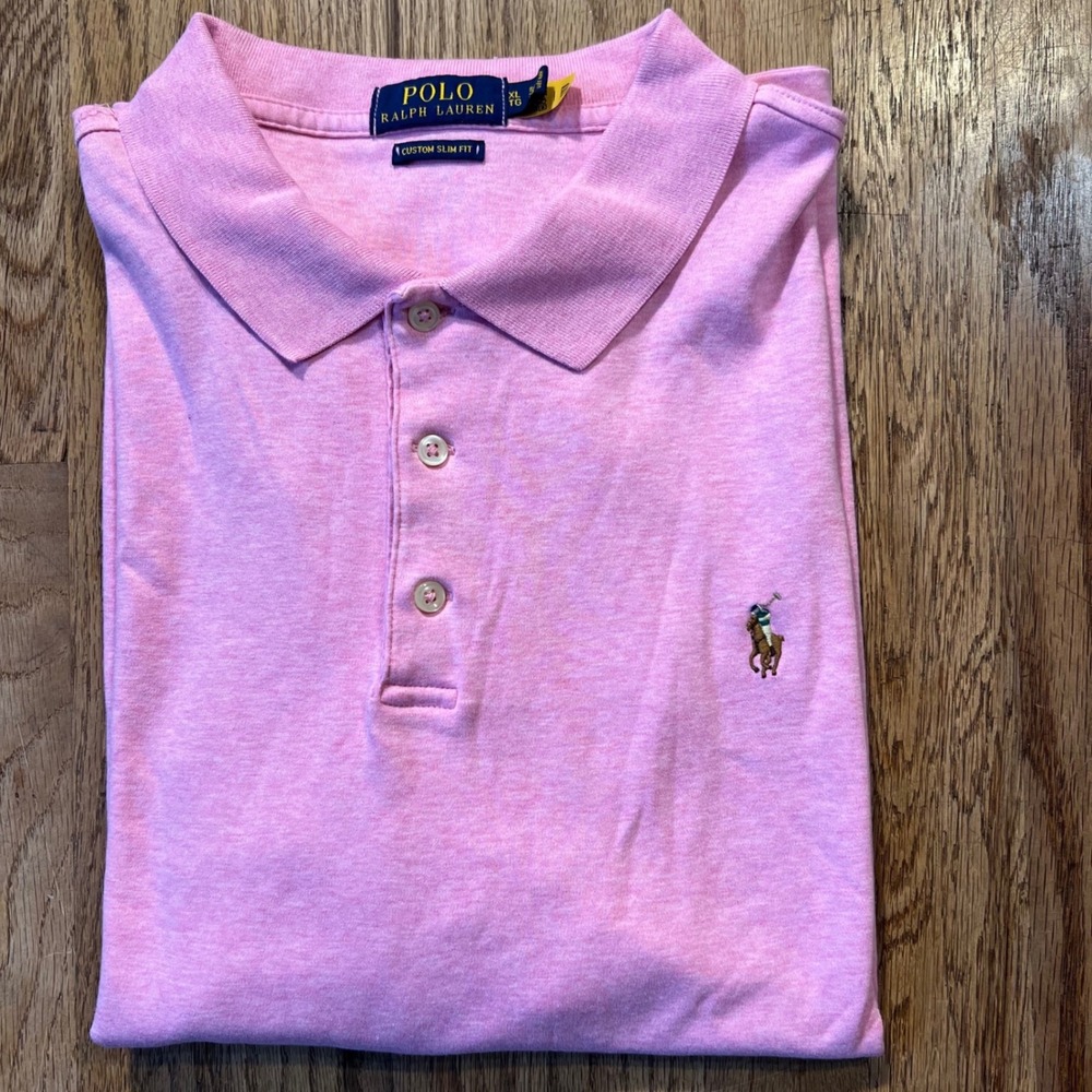 Polo Ralph Lauren Pink Custom Slim Fit Short Sleeve Polo Shirt Mens XL